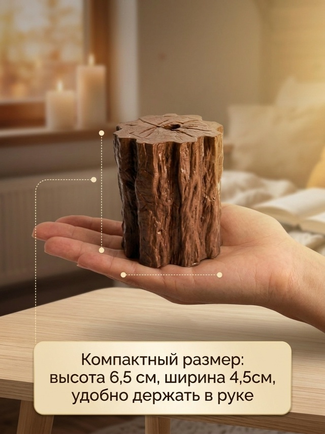 Компактная свеча в форме пенька из имитации дерева, высота 6.5 см